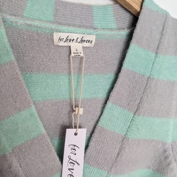 For Love And Lemons Gray and Mint V-Neck Sweater Vest - Picture 3 of 6